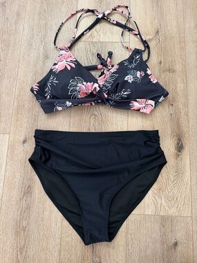 Holipic Black Floral High-Waist Bikini Set